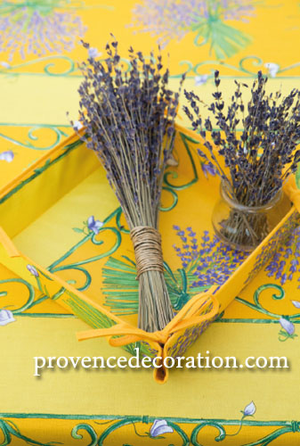 French tablecloth coated or cotton, linear Lavender yellow - Click Image to Close
